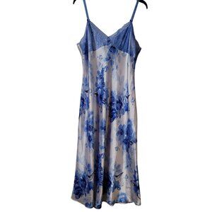 Jones New York Blue Floral Satin Nightgown With Lace Trim Adjustable Straps XL